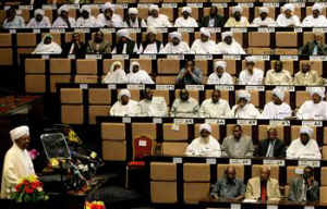 Sudanese President Omar al-Bashir addresses the fifth session of the National Assembly (parliament) in Khartoum on April 9, 2012. AFP photo 