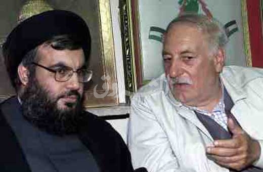 Hezbollah Secretary General Sayyed Hasan Nasrallah (left) and Palestinian leader (right)