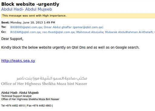 Qatar: Sheikha Moza e-mail