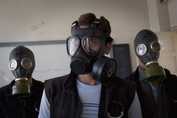 Syria terrorists wearing Gas masks