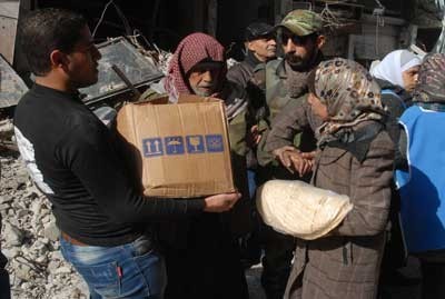 New Food Aid Arrives in Yarmouk Camp in Damascus