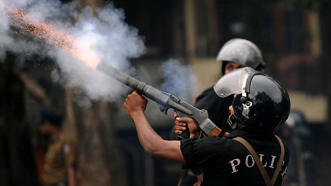 Sri Lankan police fire tear gas canister at prison inmates