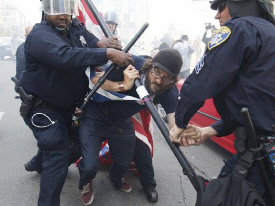 Occupy Wall Street protest in Oakland city of California, U.S. on May Day 2012