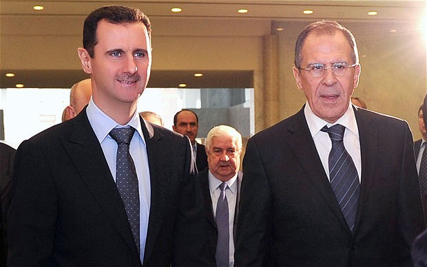 Syrian President Bashar al-Assad (L), Russian Foriegn Minister Sergei Lavrov (R)