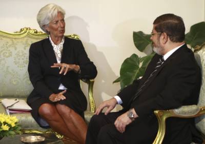 Egyptian President Mohammad Mursi receives IMF chief Christine Lagarde in Cairo; August 22, 2012