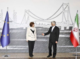 Iran's top nuclear negotiator Saeed Jalili and the European Union foreign policy Chief Catherine Ashton during first round of nuclear talks in Turkey; April 13, 2012