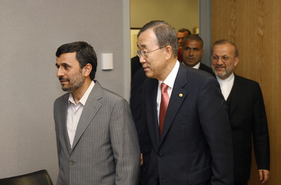 Ban Tackles Syrian Crisis, Iran Nuclear Program with Ahmadinejad
