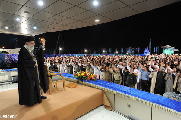 Supreme Leader of the Islamic Revolution Grand Ayatollah Sayyed Ali Khamenei greeting the military personnel