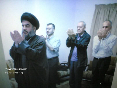 Hezbollah Secretary General Sayyed Hasan Nasrallah leads the prayers of Lebanese Speaker Nabih Berri, Berri's consultant Ali Khalil and Sayyed's consultant Hussein Khalil