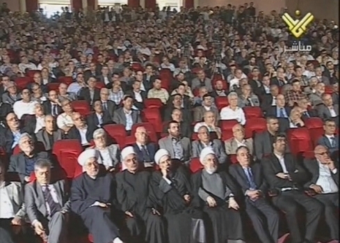 Sayyed Hasan Nasrallah addressing the audience on Imam Khomeini's departure ceremony in Beirut; June 1, 2012 