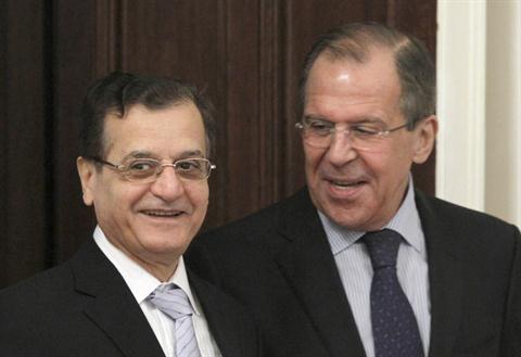 Lebanon FM Adnan Mansour, Russia FM Sergei Lavrov