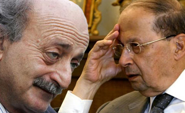 Progressive Socialist Party leader MP Walid Jumblatt (left), Change and Reform bloc leader MP Michel Aoun (right)