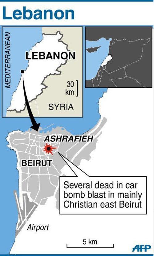 Friday's Achrafiyeh bomb map in Beirut; Oct. 19, 2012