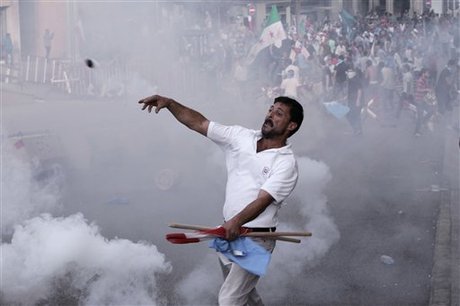 Al-Mustaqbal partisan storming the Grand Serail on Sunday; Oct. 21, 2012