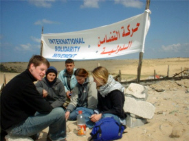 Rachel Corrie with her colleaugues of Inernational Solidarity Movement in Gaza