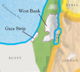 Palestine: map of the Gaza Strip and the West Bank