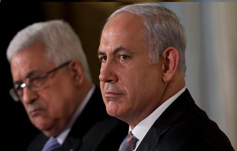 Palestinian Authority Leader Mahmoud Abbas (L), Zionist Prime Minister Benjamin Netanyahu (R)