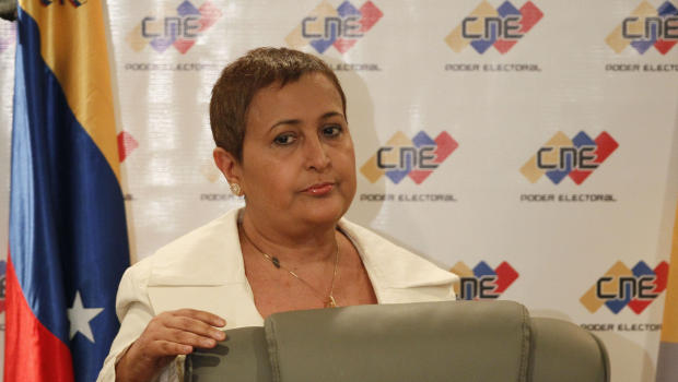 Venezuela's elections council chief, Tibisay Lucena, announcing the election date in press conference.