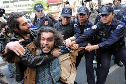 Istanbul Protester Injured after Clashes with Turkish Police