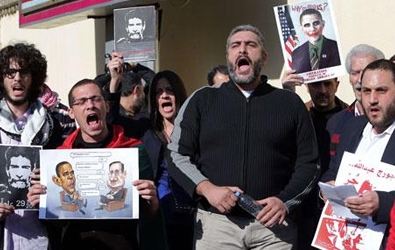 George Abdallah’s Friends Protest Near French Embassy, Pelt It with Eggs