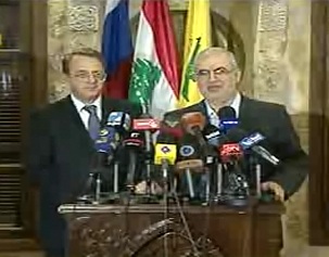 Lebanon: Russian Deputy Foreign Minister Mikhail Bogdanov (L), head of of the Loyalty to the Resistance bloc MP Mohammad Raad (R)