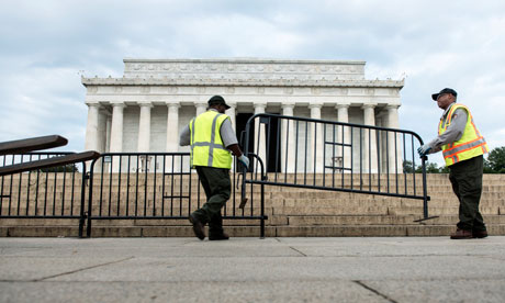 Members of the US park service close the Lincoln Memorial on the National Mall in Washington on Tuesday.