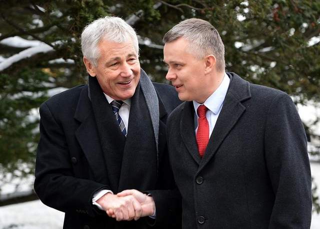 Polish Defense Minister Tomasz Siemoniak with US Defense Secretary Chuck Hagel 