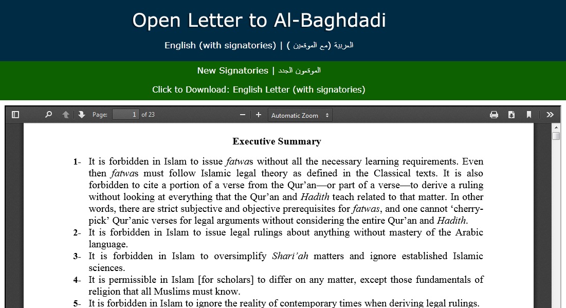 Open letter to Baghdadi