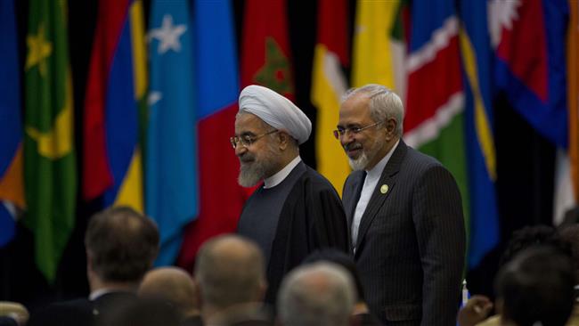 Rouhani and Zarif as they visit Indonesia to attend the Asian-African Conference (AAC). 