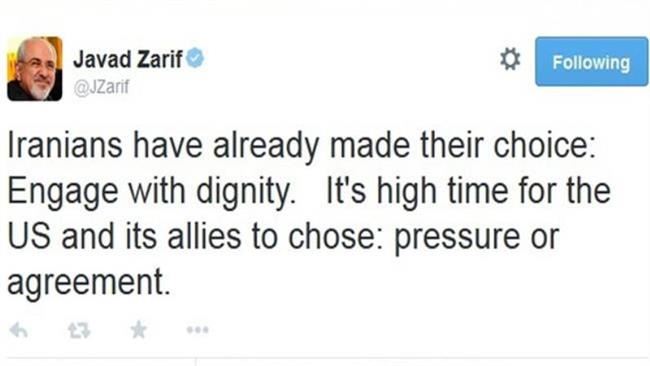 Zarif to Obama: Iranians Already Made their Choice, Ball in Your Court
