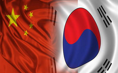 China and South Korea flags