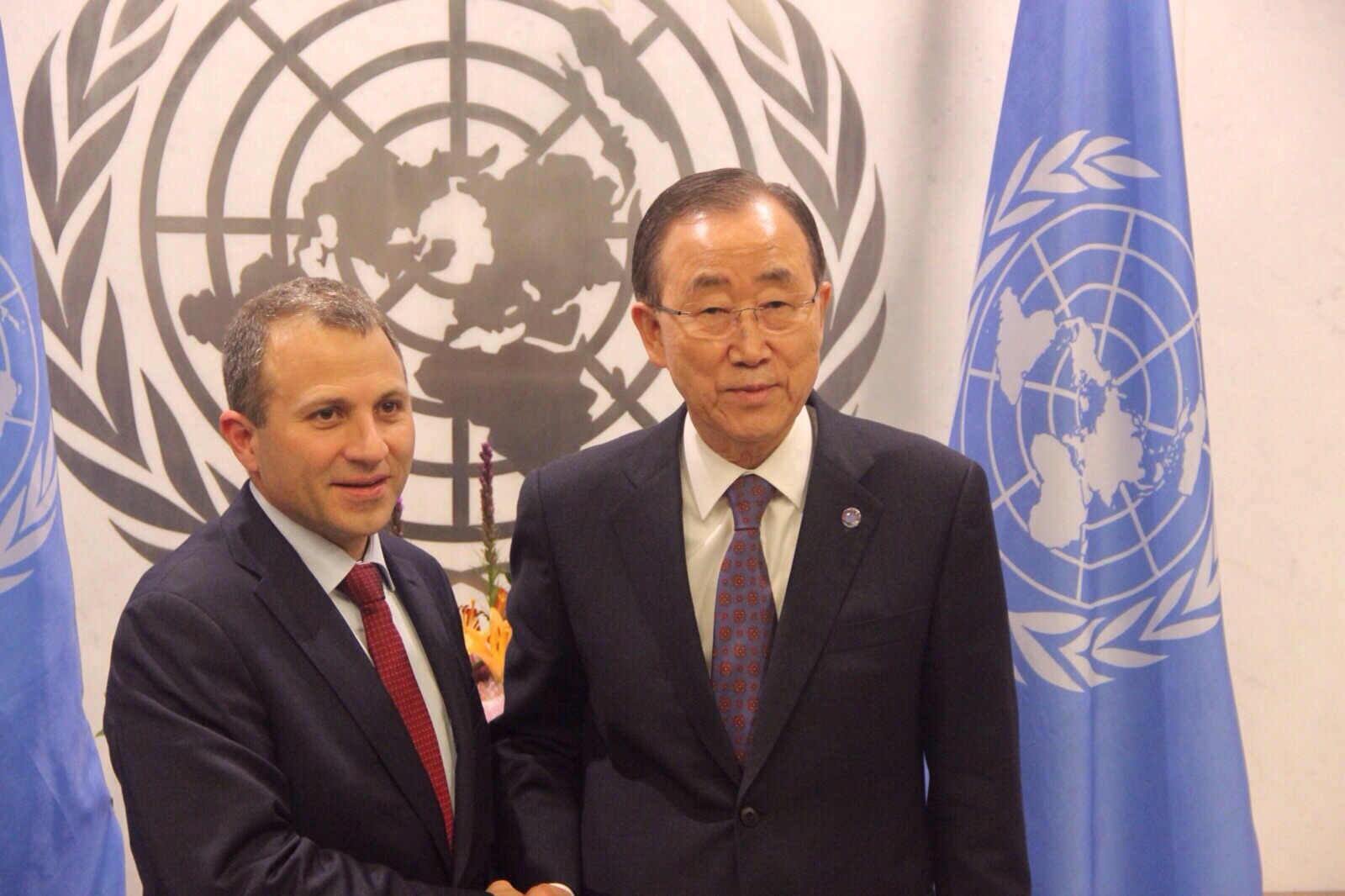 Bassil Discusses Syrian Displacement Issue with Ban Ki-moon in New York