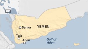 Taiz map in Yemen