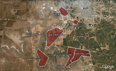 Carte des Usines militaires de Safira selon une distribution faire par l'opposition armée