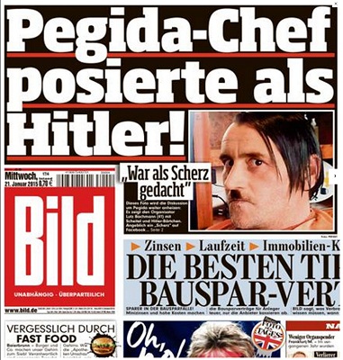 Allemagne: démission du leader de Pegida, photographié en Hitler